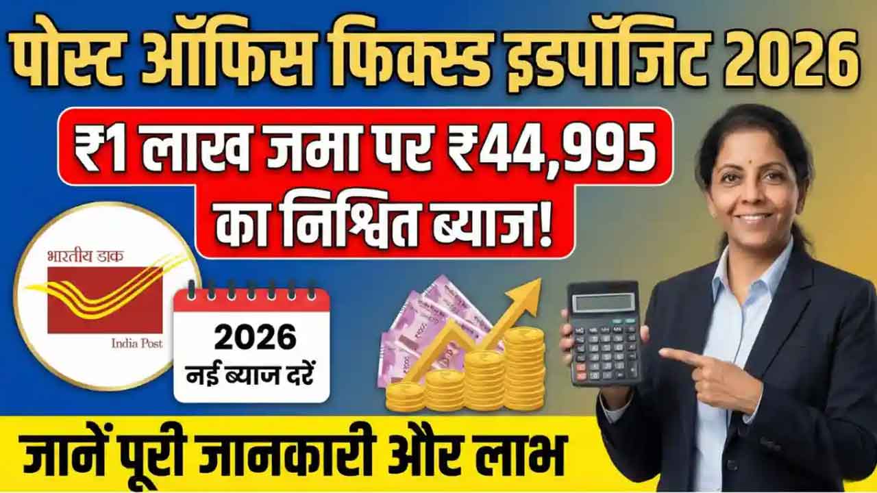 Post Office FD Scheme 2026: 1 लाख पर मिलेंगे ₹44,995 ब्याज, 5 साल में पाएं ₹1,44,995 रिटर्न – सरकार की गारंटी के साथ सुरक्षित निवेश